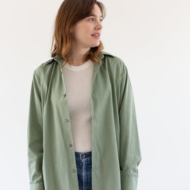 Vintage Sage Green Button Up Shirt | Cotton Blend Simple Blouse | S | 