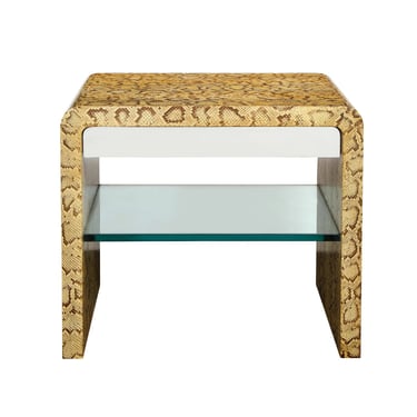 Karl Springer Waterfall Side Table in Python with Stainless Steel Drawer 1970s