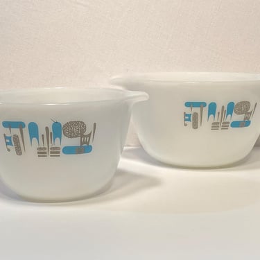 Two Fire King Blue Heaven Mixing Bowls 