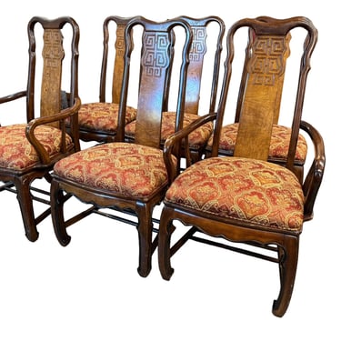 6 Asian Chinoiserie Ming Solid Mahogany Dining Chairs by Universal EK221-215