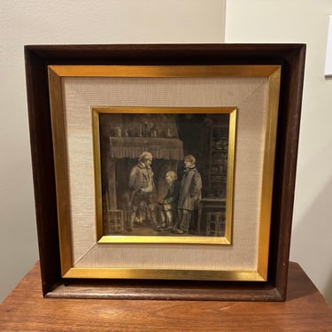 19th century linen framed watercolor - Signed, Unknown Artist 