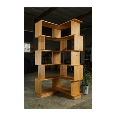 Corner Omni OFFSTACK Bookcase Balanced, 36"W x 36"D, Geometric Corner Bookcase, Corner LP Shelf, Offset Corner Shelf (Shown in Cherry) 