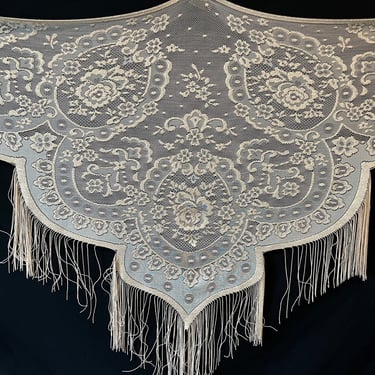 ivory lace fringed shawl floral lacy gypsy wrap bohemian festival fashion 