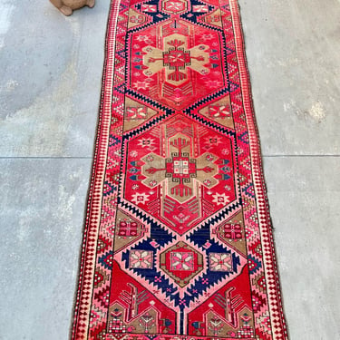 Vintage Turkish Red Tribal Wool Rug Runner - Hand Knotted - Anatolian - 11' 6