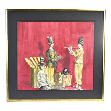 Henri Grange Painting French Street Performers Musicians Jamming Mimes 1970’s 
