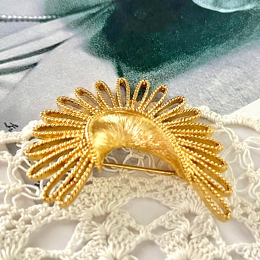 Vintage Monet Brooch, Artsy Crescent Shape, Cut Out, Gold Tone Pin, Vintage Jewelry 