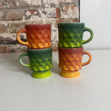 Vintage FireKing Mugs - Kimberly Diamond Pattern - Set of 4 