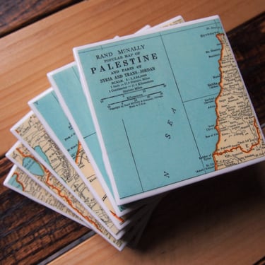 1936 Palestine Map Coaster Set of 6. Gift Palestine Coasters. Tel Aviv. Gaza strip. West bank. Jerusalem Map. Jordan. Syria. Middle East map 