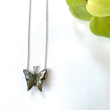 Abalone Sterling Butterfly Necklace Vintage