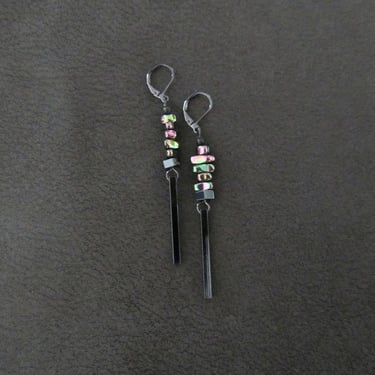 Minimalist multicolor hematite nugget earrings, gunmetal 