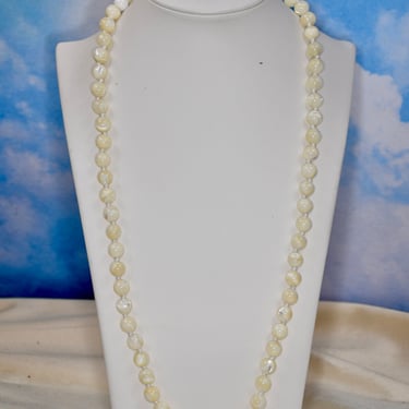 Vintage Polished Mother of Pearl Beaded Necklace Hand Knotted 14K Gold Plated Clasp Circa 1940s NOS Gift for Bride Birthday Gift 24