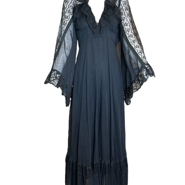 Gunne Sax Black Label Witchy Black Lace Gown with Angel Sleeves