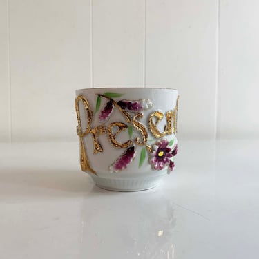Vintage Lustreware Porcelain Cup Present Mug German Germany Victorian Shaving Glazed Art Nouveau Pearlescent Gold Hand Painted Early 1900s 