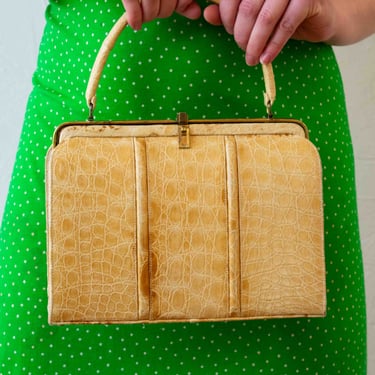 Vintage Structured Embossed Honey Leather Handbag