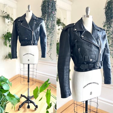 Vintage 1990s Jacket | 90s Black Genuine Leather Moto Motorcycle Punk Jacket | medium 