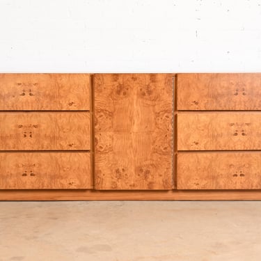 Milo Baughman Style Burl Wood Dresser or Credenza by Lane, Newly Refinished