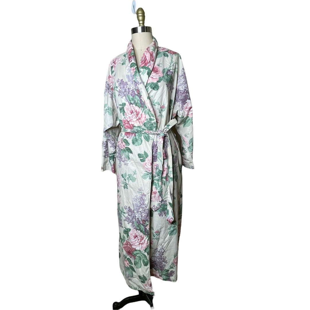 Vintage Victoria Secret Cotton Robe Green Pink Floral Size P/ North
