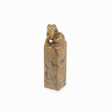 Chop Mark Seal Marble Goat Sculpture Vintage Carving 