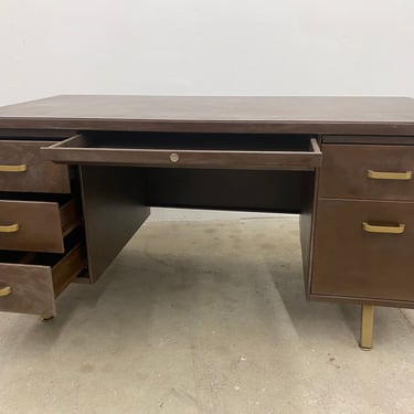 Mid Century Tanker Desk Refinished in Acid Wash Patina