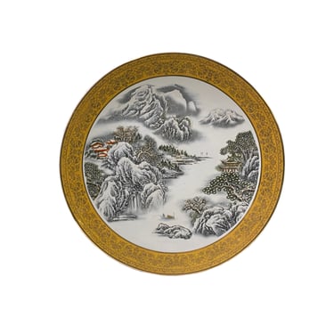Chinese Gray White Snow Scenery Graphic Porcelain Display Charger Plate ws3464E 