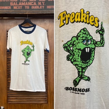 Vintage 1970’s -Deadstock- “Freakies” Cereal Cartoon Pop Art Ringer Cotton T-Shirt, Size L, Dated 1973, 70’s Tee Shirt, Vintage Clothing 