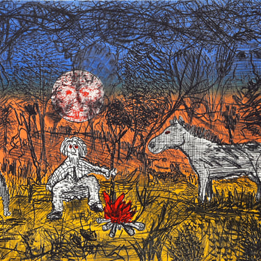 Roy De Forest, Untitled - Camping with Dog and Horse, Lithograph on Arches, signed in pencil 