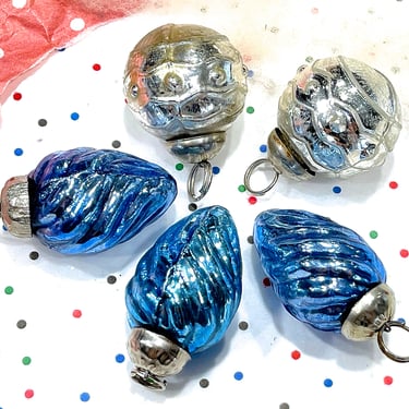 VINTAGE: 5pc - Small Thick Mercury Ornaments - Mid Weight Kugel Style Christmas Ornaments - Unique Find 