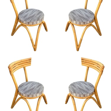 Restored Arched "Zig -Zag" Leg Rattan Dining Chair, Set of Four 