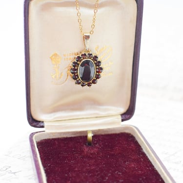 Vintage 1950s Bohemian Garnet Cluster Pendant | Gold Washed Sterling Silver and Garnet Necklace 