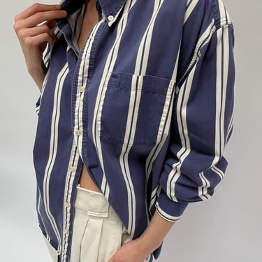 Vintage Faded Navy Striped Button Down