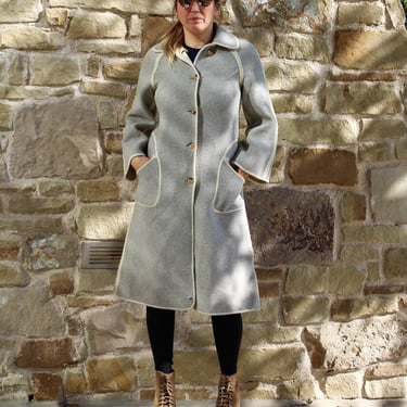 Vintage 1970s Wetherall Reversible Coat, ivory gray wool, Small/Medium Women 