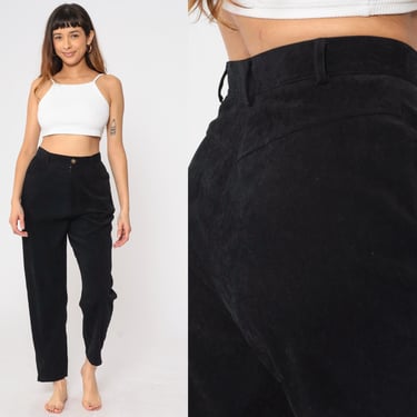 Black Tapered Trousers Y2k High Waisted Pants Straight Leg Retro Basic Minimalist Summer Pants Vintage 00s Small Medium 28 Petite 