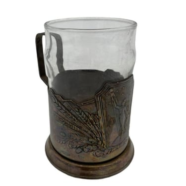 Art Deco "Age of Progress" Silver Plate and Glasss Beer Mug 