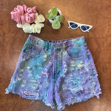 Rare Distressed hand dyed high rise shorts