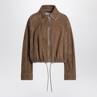 Loewe Khaki Zip-Up Jacket In Suede Women