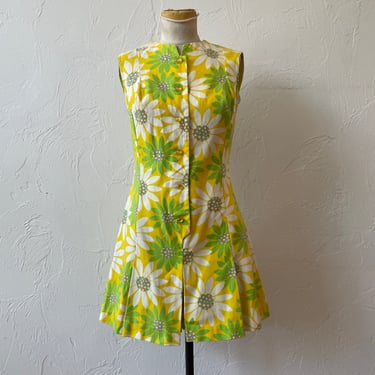 Vintage 60s Yellow & Lime Floral Romper S