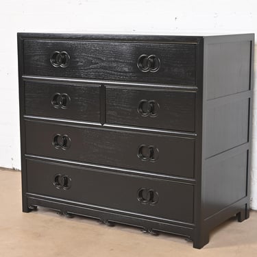 Michael Taylor for Baker Far East Collection Black Lacquered Dresser Chest, Newly Refinished