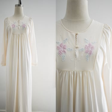 1970s/80s Shadowline Cream Long Night Gown 