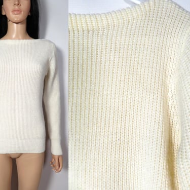 Vintage 70s Gap Ivory Knit Boat Neck Sweater Size S 