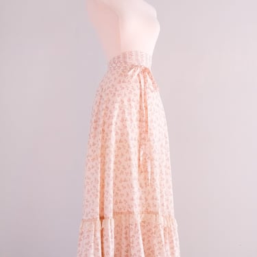 Sweetest 1970's Ivory & Soft Florals Full Length Skirt by Gunne Sax / Sz S