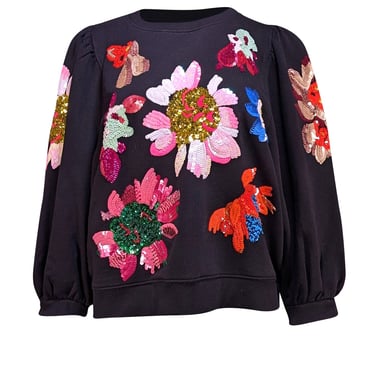 Essentiel Antwerp - Black Cotton Floral Sequin Embroidered Sweatshirt Sz 8