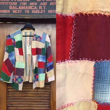 Vintage 1940’s Patchwork Krazy Kwilt Cover Jacket, Quilted, Vintage Coat, Patches, Custom Vintage, Vintage Clothing 