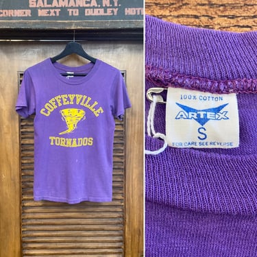 Vintage 1960’s “Artex” Coffeyville Tornados Purple Sports Team School Tee-Shirt, Cotton, Rare Design, 60’s Vintage Clothing 