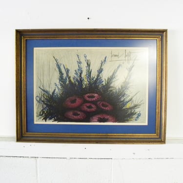 Vintage Mid Century Early Rare Signed in Plate Bernard Buffet Lithograph "Ensemble Floral" 