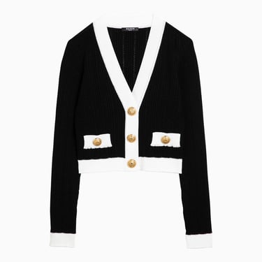 Balmain Black/White Cardigan With Gold Buttons Women