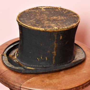 1800's Antique SILK TOP HAT Black Victorian Steam Punk, Display, Photo Prop, Vintage Wear, Distressed 1900 Old Art 