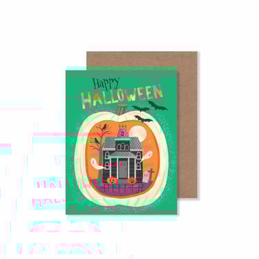 Pumpkin Diorama Halloween Notecard/ 4.25