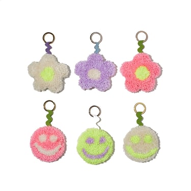 Tufted Patch Keychain, bag charm, flower, happy face, neon, gift, present, y2k, handmade 
