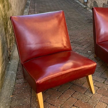 Deep Red Naugahyde Slipper Chairs