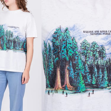 80s 90s Sequoia Kings Canyon National Park T Shirt - Men's Medium | Vintage White Grey Graphic California Tourist Tee 